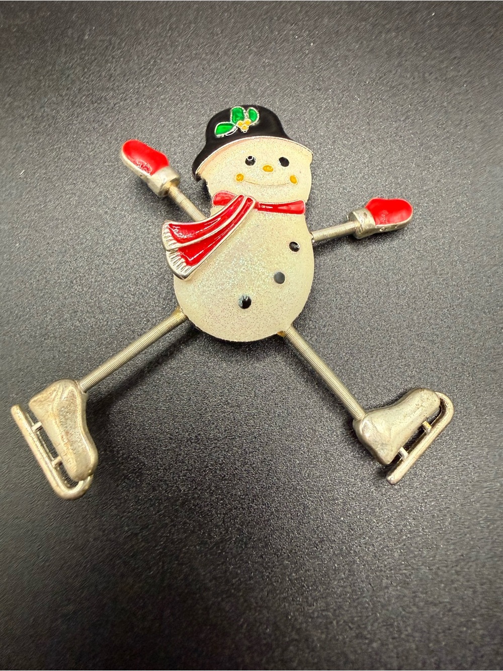 Vintage Articulated Snowman Brooch Pin